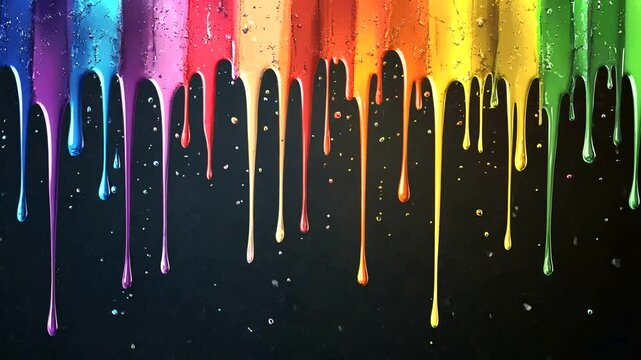 Rainbow Paint Dripping Art Background with Colorful Liquid Streaks Design