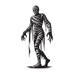 Imposing Dark Mummy Ancient Wrapped Figure Silhouette Outline with Crumbling Bandages and Eerie Stance - mummy silhouette - mummy vector - silhouette of mummy - Mummy illustration
