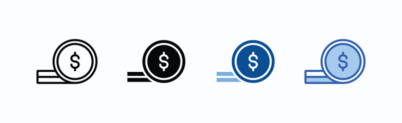 Coins icon sheet multiple style collection isolated vector