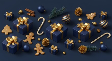 Festive Christmas Still Life with Presents and Ornaments