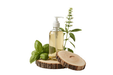 Botanical Product Photography with Glass Bottle and Herbs