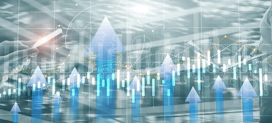 Stock market forex trading graph and candlestick chart suitable for financial investment concept