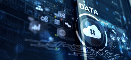 DATA internet concept. Universal background for presentation. Blurred server room background