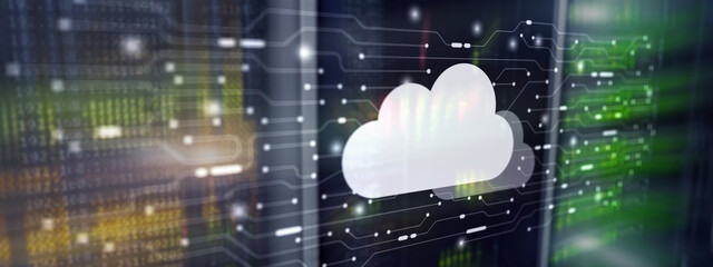 Cloud storage with server room background. Technology Business Internet