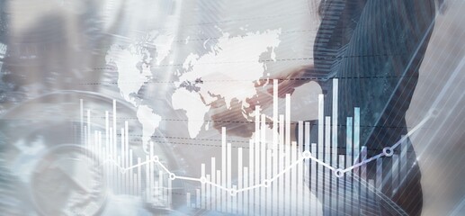 Stock market growth charts with blurred background. Mixed Media