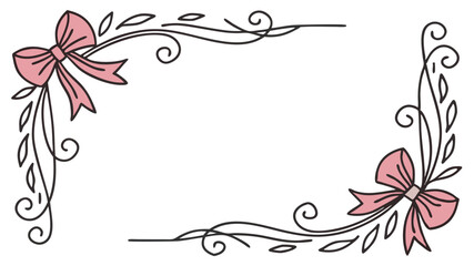 Elegant pink bows and floral frame hand drawn vector illustration for design projects