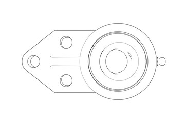 Pillow Block Bearing Housing UCFB Series  UCF FB Technical Drawing. Monochrome Line Art Outline Illustration of Industrial Mechanical Component, Engineering Design, Machinery Part, Vector