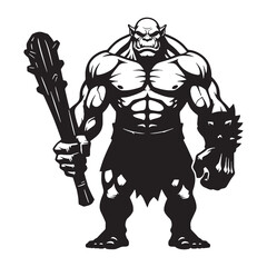 Shadowy Powerful Ogre Hill Giant Graphic with Dramatic Lighting and Monumental Stature - ogre silhouette - ogre vector - silhouette of ogre - Ogre illustration
