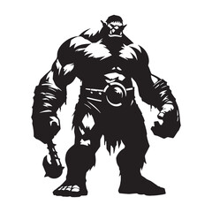 Darkened Ogre Elusive Wilderness Dweller Depiction Outline with Rocky Landscape - ogre silhouette - ogre vector - silhouette of ogre - Ogre illustration
