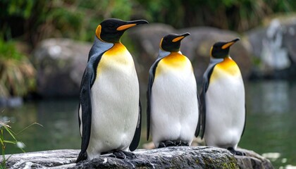 Fototapeta premium three penguins on a rock