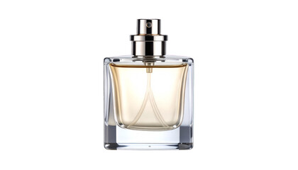 Clear glass perfume bottle isolated on transparent background