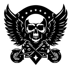 Fototapeta premium Detailed winged skull, a powerful biker insignia.