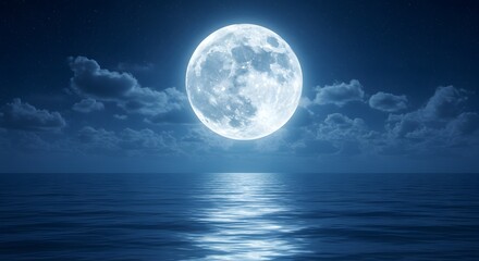 Full Moon Over Water Landscape Photograph