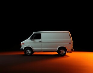 High-resolution mockup of a 1990s cargo van on a dark clean studio backdrop. Perfect for branding, commercial design, vehicle advertising, and retro-themed marketing.