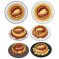 Toad In the hole  vector bundle . Toad In the hole  lineart, clipart. Toad In The hole Illustrations bundle