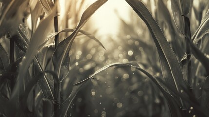 Corn stalks dewdrops