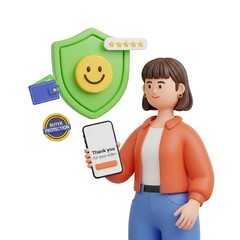 3D Smartphone Security with Shield and Female Avatar – Privacy Protection in 4K