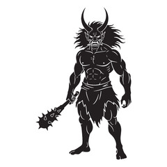 Darkened Oni Elusive Shadow Dweller Depiction Outline with Vast Infernal Landscape - oni silhouette - oni vector - silhouette of oni - Oni illustration - mythical creature silhouette
