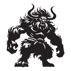 Eerie Ash Oni Beast of Forgotten Lore Shape Illustration with Crumbling Details and Starkness - oni silhouette - oni vector - silhouette of oni - mythical creature vector
