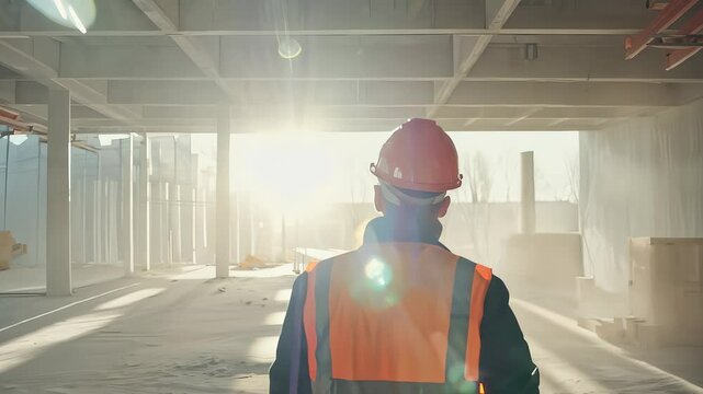 Hard Hat Worker Inspecting Construction Site