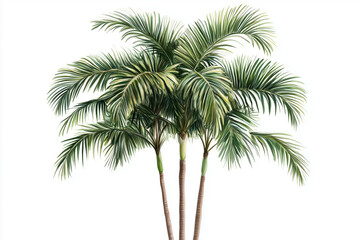 areca palm tree with bunches and large fruit on a white background