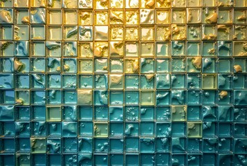 Golden Glass Blocks Mosaic in Teal Water
