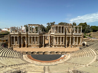 Fototapeta premium Antiguo teatro romano en el conjunto arqueológico de Mérida, Extremadura