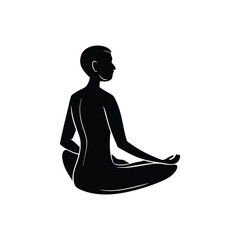 Black Silhouette of Person Meditating in Lotus Position Peaceful Yoga Pose Minimalist Graphic Design