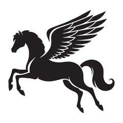 Shadowy Powerful Pegasus Star-Born Flyer Graphic with Dramatic Lighting and Monumental Scale - pegasus silhouette - pegasus vector - silhouette of pegasus - Pegasus illustration