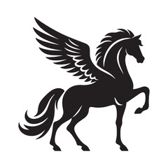 Fearsome Pegasus Ancient Winged Steed Shape Silhouette with Proud Demeanor and Royal Bearing - pegasus silhouette - pegasus vector - silhouette of pegasus - mythical creature vector

