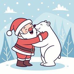 Santa Claus and Polar Bear Winter Hug A Festive Christmas Illustration