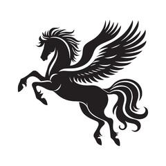 Darkened Pegasus Elusive Sky Spirit Depiction Outline with Vast Open Skies Landscape - pegasus silhouette - pegasus vector - silhouette of pegasus - Pegasus illustration