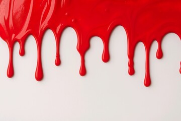 Thick red paint drips onto a white, uneven surface. The texture appears thick and dense, ideal for product or design backgrounds.