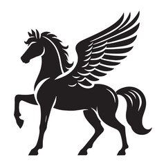Menacing Pegasus Cryptid Creature of the Heavens Figure Silhouette with Intense Gaze and Grandeur - pegasus silhouette - pegasus vector - silhouette of pegasus - Pegasus illustration