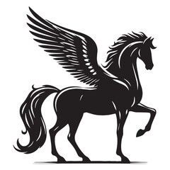 Powerful Pegasus Primal Sky-Dweller Outline Vector with Detailed Feathers and Commanding Presence - pegasus silhouette - pegasus vector - silhouette of pegasus - mythical creature vector
