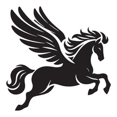Monochrome Pegasus Celestial Flyer Form Depiction with Feathered Wings and Noble Gaze - pegasus silhouette - pegasus vector - silhouette of pegasus - Pegasus illustration - mythical creature 