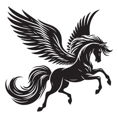 Ethereal Shadowy Pegasus Divine Steed Graphic Vector with Spirited Posture and Flowing Tail - pegasus silhouette - pegasus vector - silhouette of pegasus - mythical creature vector
