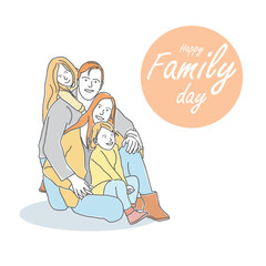 Happy Family Day Illustration with Smiling Parents and Children