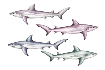 Gentle Watercolor Sharks Swimming in Soft Colors