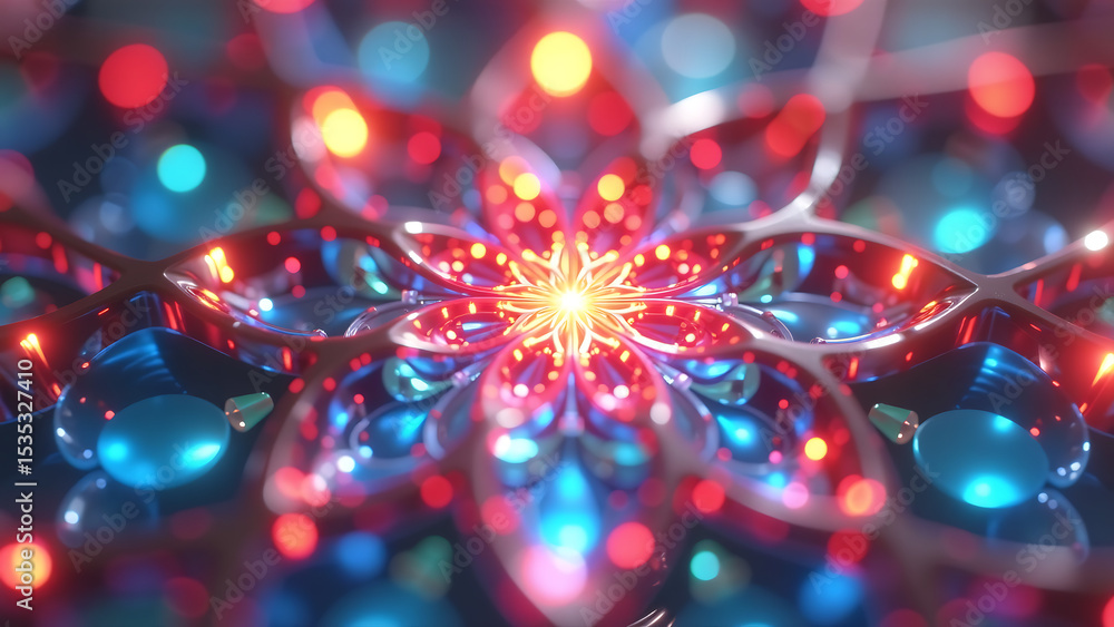 Poster mesmerizing abstract animation vibrant colors refracting kaleidoscope pattern set soft focus backgro