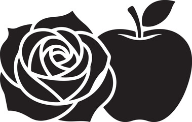 Black and White Rose and Apple Silhouette Illustration
