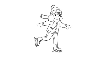 Ice skating coloring page for kids and adults, winter activity, printable, fun, outline, simple on transparent background