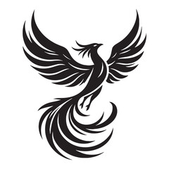 Obraz premium Menacing Phoenix Cryptid Creature of the Ashes Figure Silhouette with Intense Gaze and Grandeur - phoenix silhouette - phoenix vector - silhouette of phoenix - Phoenix illustration 