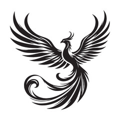 Classic Radiant Phoenix Enigmatic Figure of Lore Depiction Graphic with Fiery Backdrop - phoenix silhouette - phoenix vector - silhouette of phoenix - Phoenix illustration 