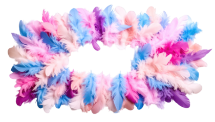 Colorful feather frame isolated on transparent background