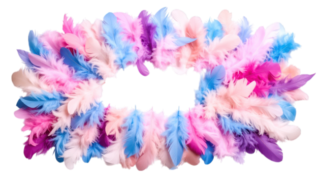 Colorful feather frame isolated on transparent background
