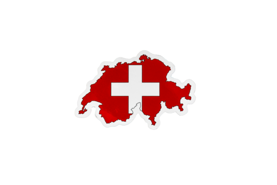 Switzerland Map Silhouette with Red Background and White Cross Flag