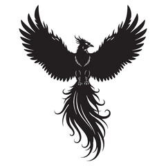 Imposing Dark Phoenix Mythical Firebird Silhouette Outline with Spreading Wings and Fiery Aura - phoenix silhouette - phoenix vector - silhouette of phoenix - Phoenix illustration - mythical creature 