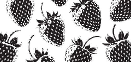 Black and White Strawberry Seamless Pattern Illustration