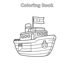 Obraz premium Coloring page of a boat with a flag and anchor for kids and adults fun printable activity on transparent background